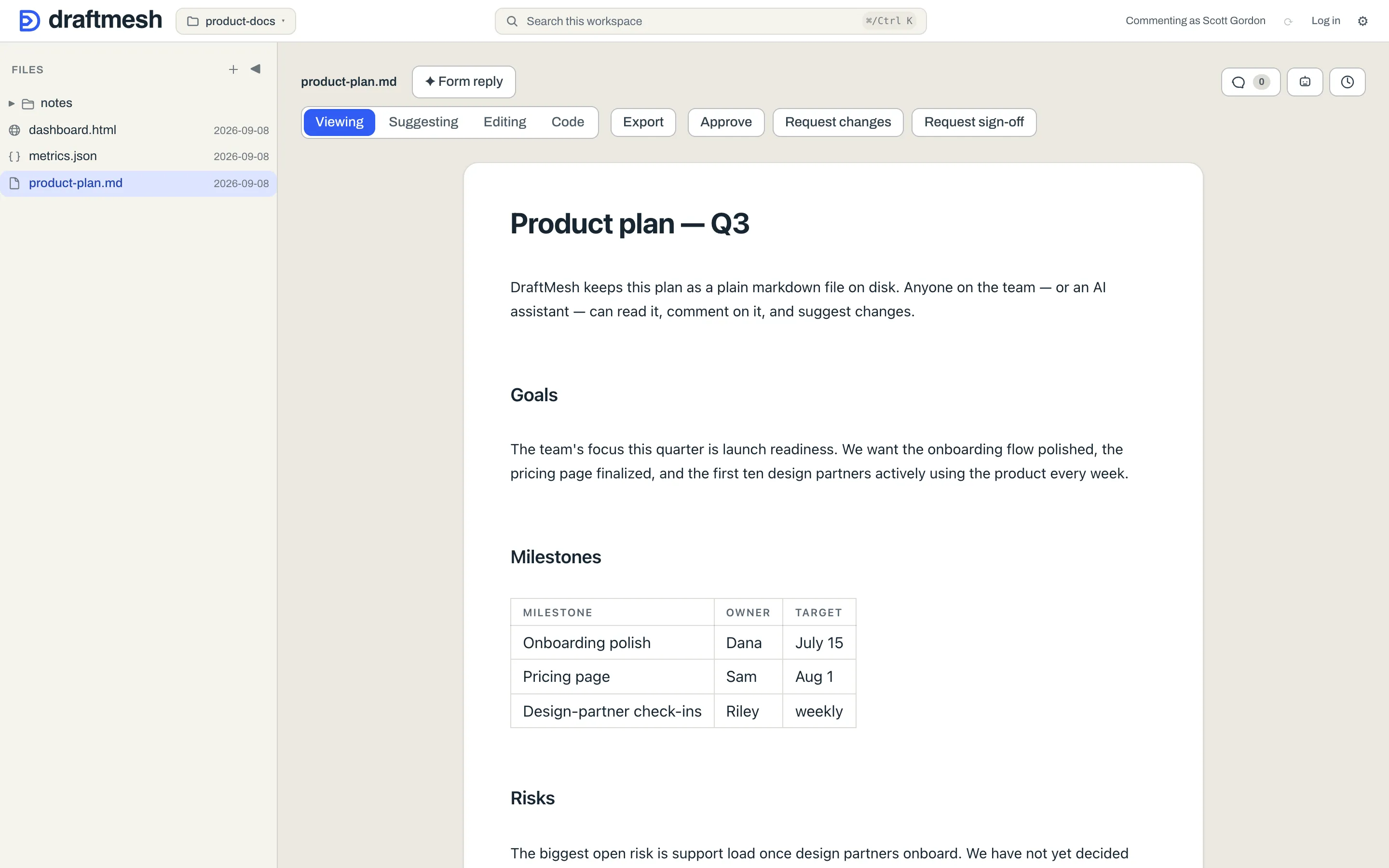 The DraftMesh window with a document open
